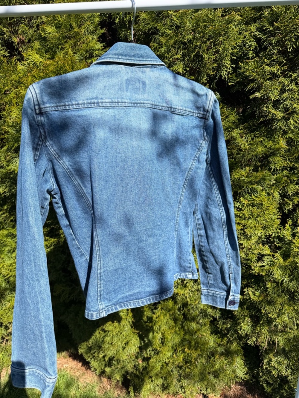 Armani Exchange Fitted Denim Jacket Ruched Zip Front Y2K Style Size M - Picture 4 of 8